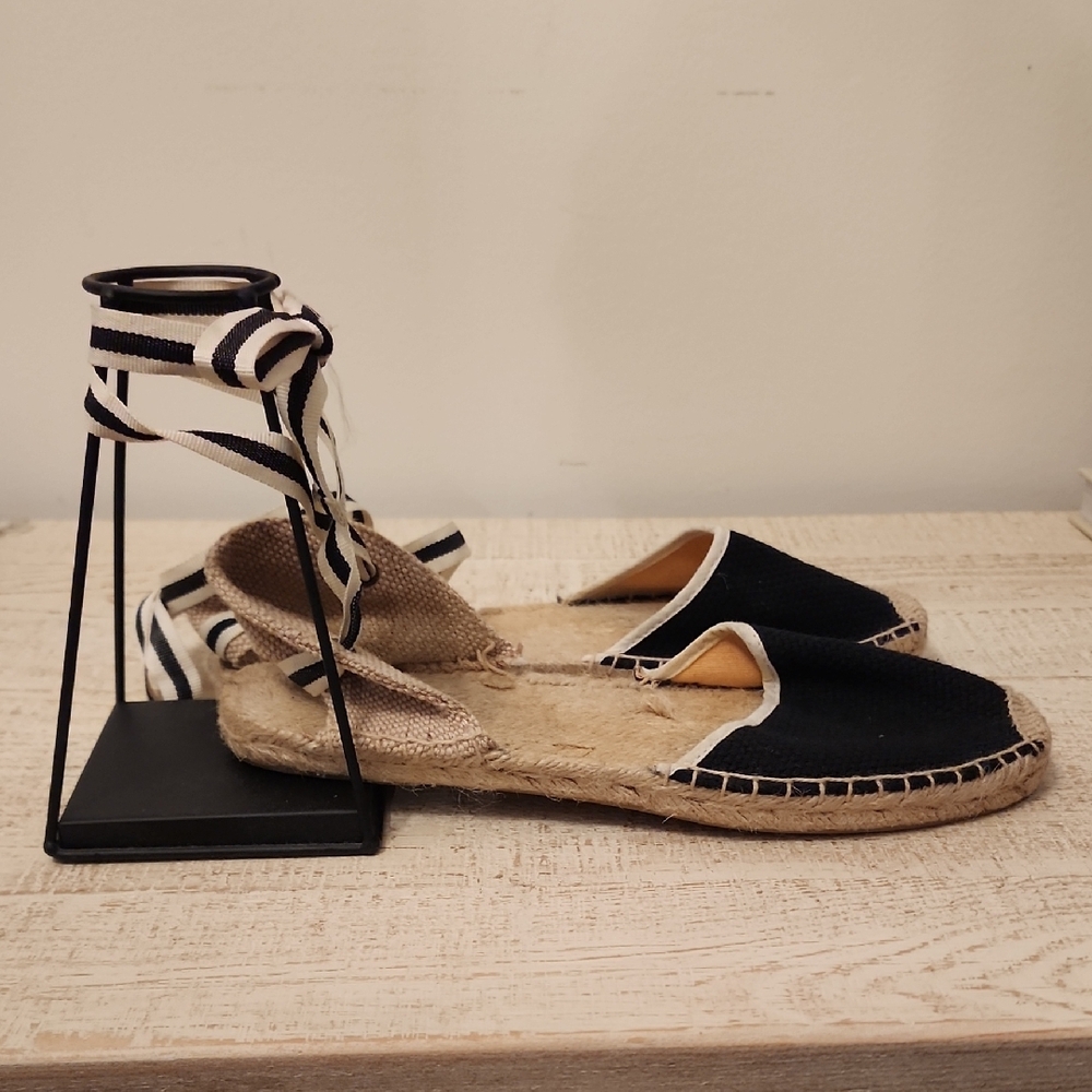 Soludos Womens Navy and Cream Espadrille Flats Sz 8 - Picture 2 of 4